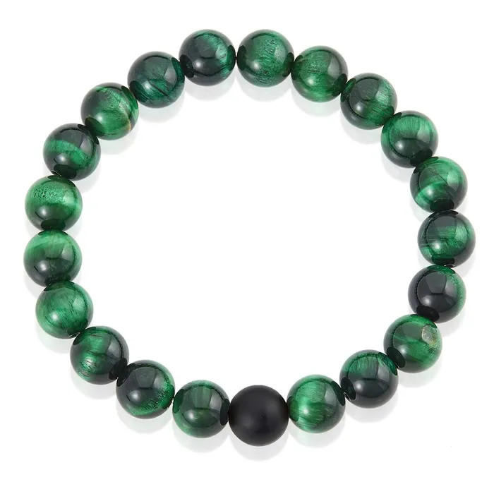 Invicta Polished Green Tiger Eye and Black Matte Onyx 10mm Natural Stone Stretch Bracelet Invicta Jewelry Bracelets
