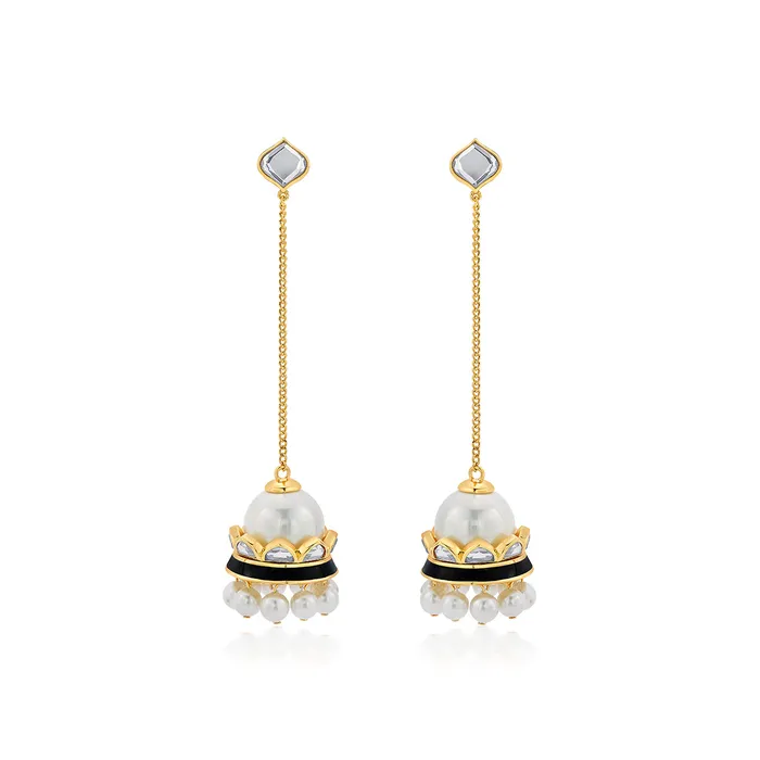 Isharya Modern Indian Jewelry Earrings Amina Pearl Mirror Jhumka Earrings Isharya Modern Indian Jewelry Earrings Amina Pearl Mirror Jhumka Earrings