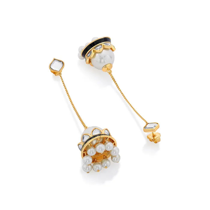 Isharya Modern Indian Jewelry Earrings Amina Pearl Mirror Jhumka Earrings