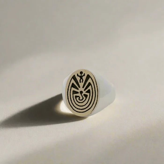 Kalifano 14K Gold Man in Maze Hopi USA Native American Made 925 Sterling Silver Ring Rings Kalifano 14K Gold Man in Maze Hopi USA Native American Made 925 Sterling Silver Ring Rings