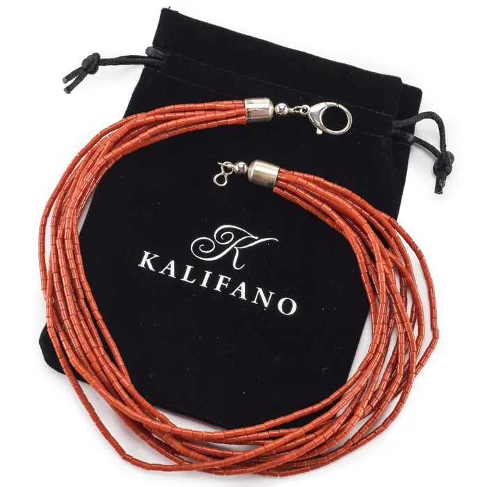 Kalifano 19 Ten Strand Coral USA Native American Made 925 Sterling Silver Necklace Necklaces