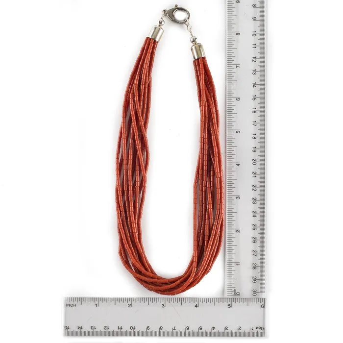 Kalifano 19 Ten Strand Coral USA Native American Made 925 Sterling Silver Necklace Necklaces