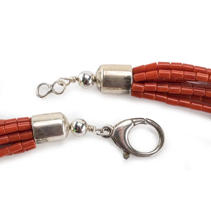 Kalifano 19 Ten Strand Coral USA Native American Made 925 Sterling Silver Necklace Necklaces