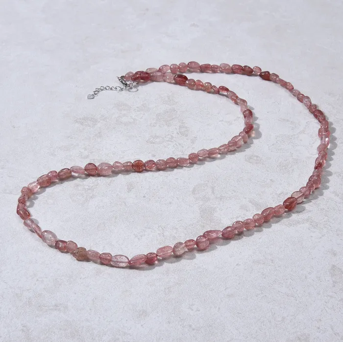 KALIFANO Bracelets 8mm Strawberry Quartz 30 Necklace Multi wrap Bracelet