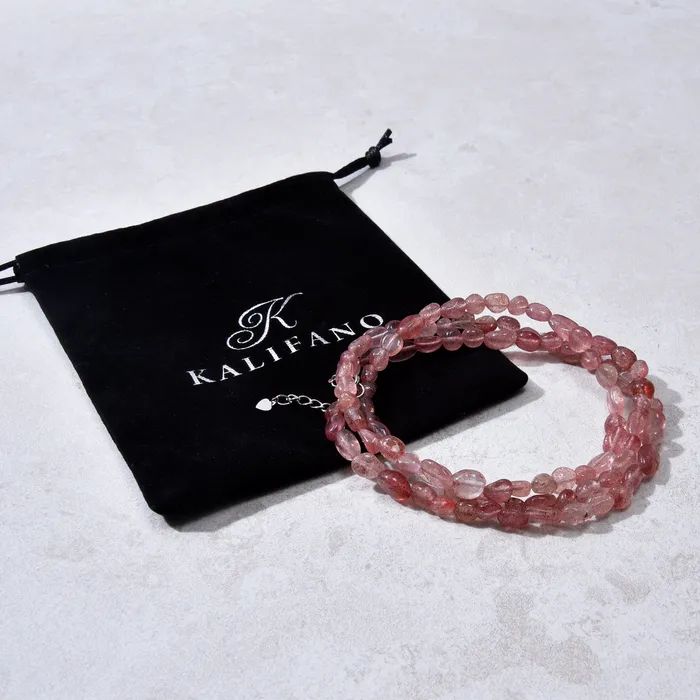 KALIFANO Bracelets 8mm Strawberry Quartz 30 Necklace Multi wrap Bracelet