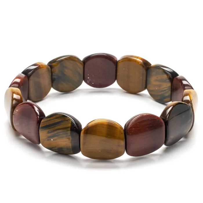 Kalifano Bracelets Flat and Round Tiger Eye Gemstone Elastic Bracelet