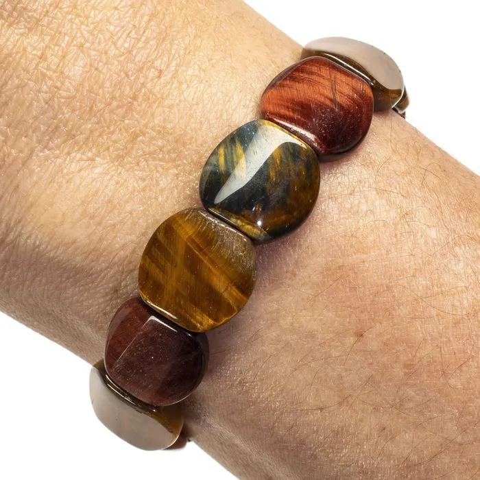 Kalifano Bracelets Flat and Round Tiger Eye Gemstone Elastic Bracelet