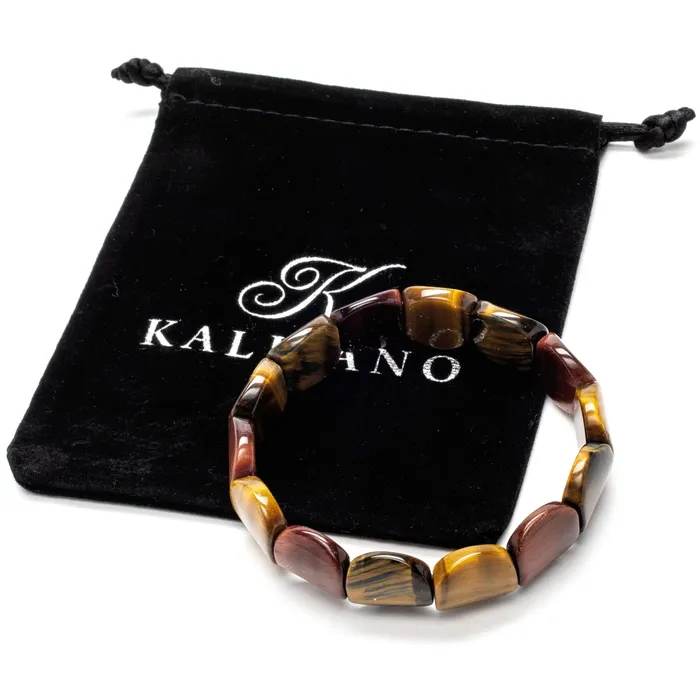 Kalifano Bracelets Flat and Round Tiger Eye Gemstone Elastic Bracelet