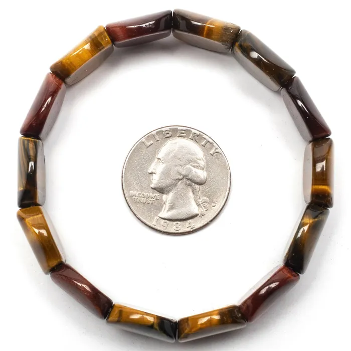 Kalifano Bracelets Flat and Round Tiger Eye Gemstone Elastic Bracelet