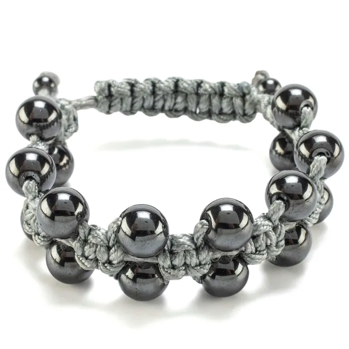 Kalifano Bracelets Hematite 10mm Beads Double Layer Grey Rope Adaptive Bracelet Kalifano Bracelets Hematite 10mm Beads Double Layer Grey Rope Adaptive Bracelet