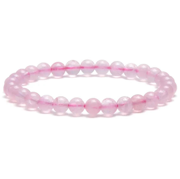 Kalifano Bracelets Natural Rose Quartz 6mm Gemstone Bead Elastic Bracelet