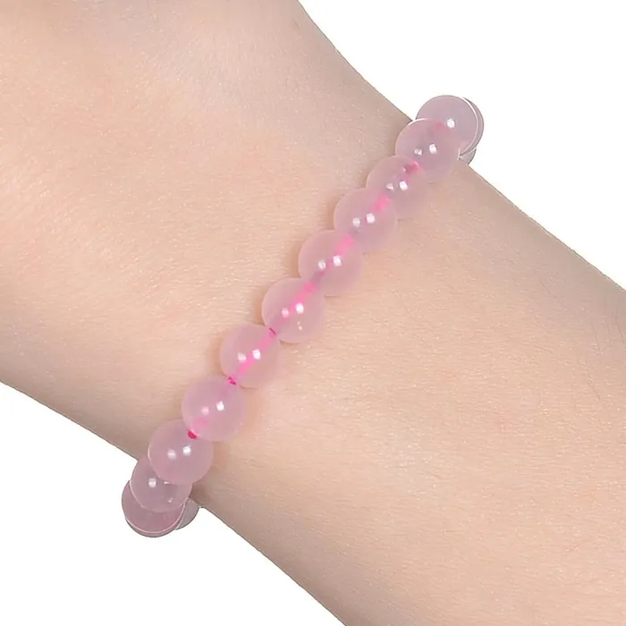 Kalifano Bracelets Natural Rose Quartz 6mm Gemstone Bead Elastic Bracelet