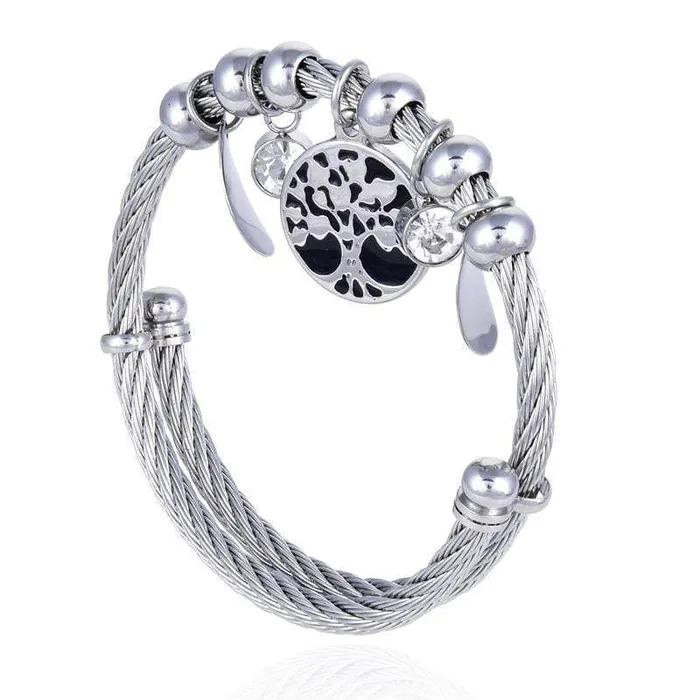 Kalifano Bracelets Steel Hearts Nature Gemstone Open Bangle Bracelet