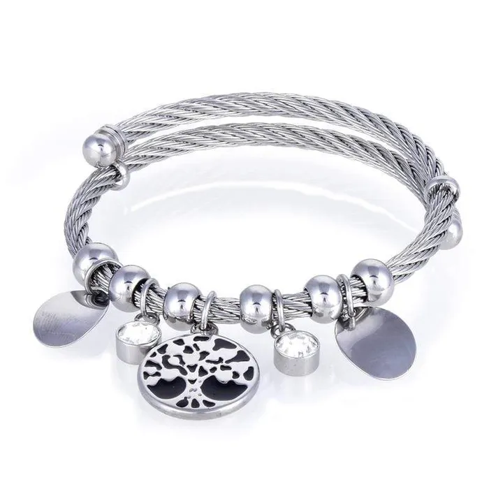Kalifano Bracelets Steel Hearts Nature Gemstone Open Bangle Bracelet