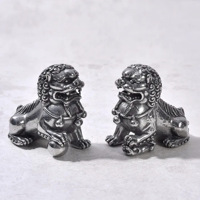 Kalifano Foo Dog Steel Hearts Stainless Steel Pair Bracelets