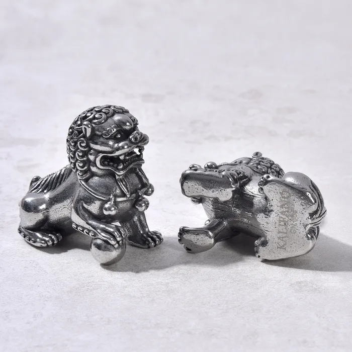 Kalifano Foo Dog Steel Hearts Stainless Steel Pair Bracelets