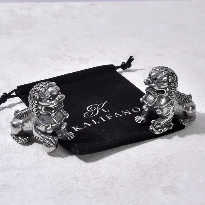 Kalifano Foo Dog Steel Hearts Stainless Steel Pair Bracelets