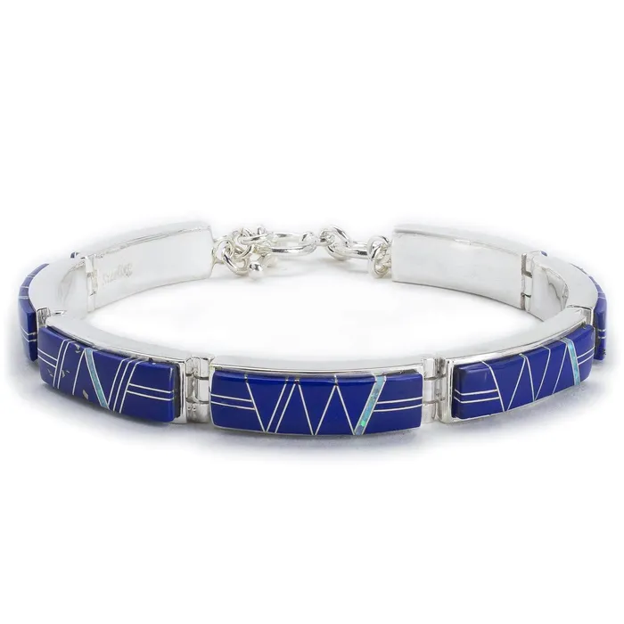 Kalifano Lapis 925 Sterling Silver Bracelet USA Handmade with Opal Accent Bracelets Kalifano Lapis 925 Sterling Silver Bracelet USA Handmade with Opal Accent Bracelets