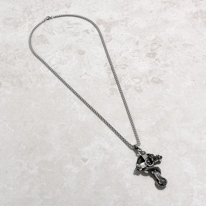 Kalifano Necklaces Silver Dragon Cross Steel Hearts Necklace