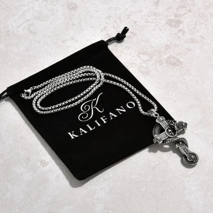 Kalifano Necklaces Silver Dragon Cross Steel Hearts Necklace