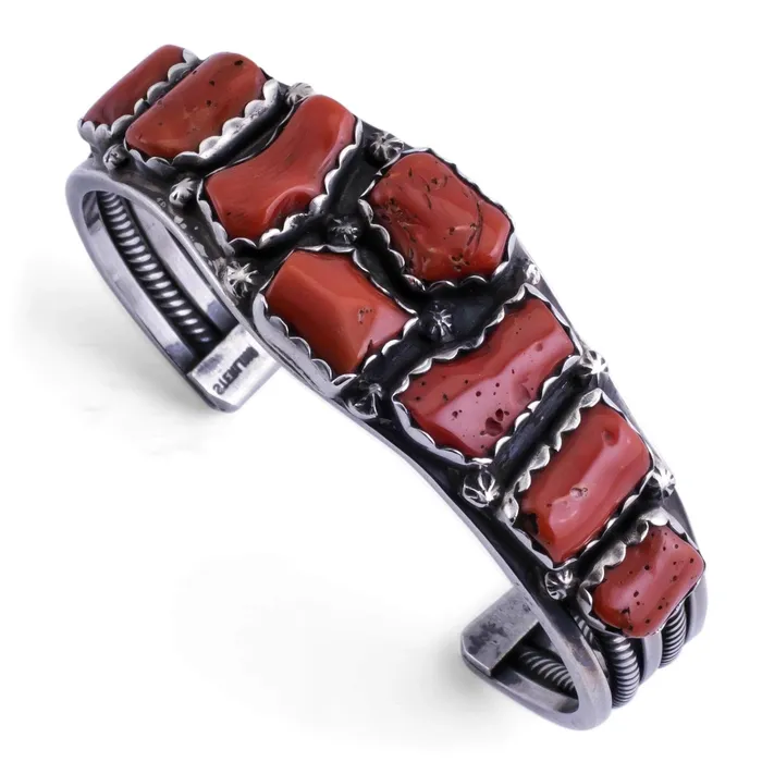 Kalifano Rings Coral USA Native American Made 925 Sterling Silver Cuff