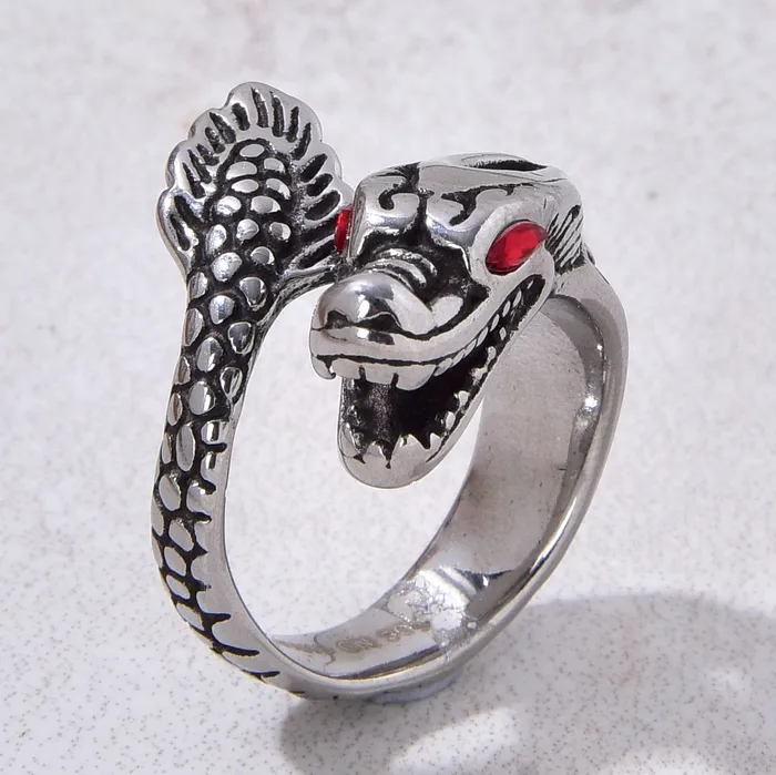 Kalifano Rings Silver Dragon Steel Hearts Ring