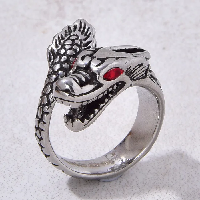 Kalifano Rings Silver Dragon Steel Hearts Ring