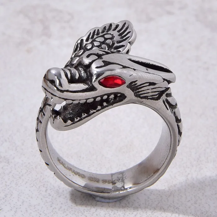 Kalifano Rings Silver Dragon Steel Hearts Ring