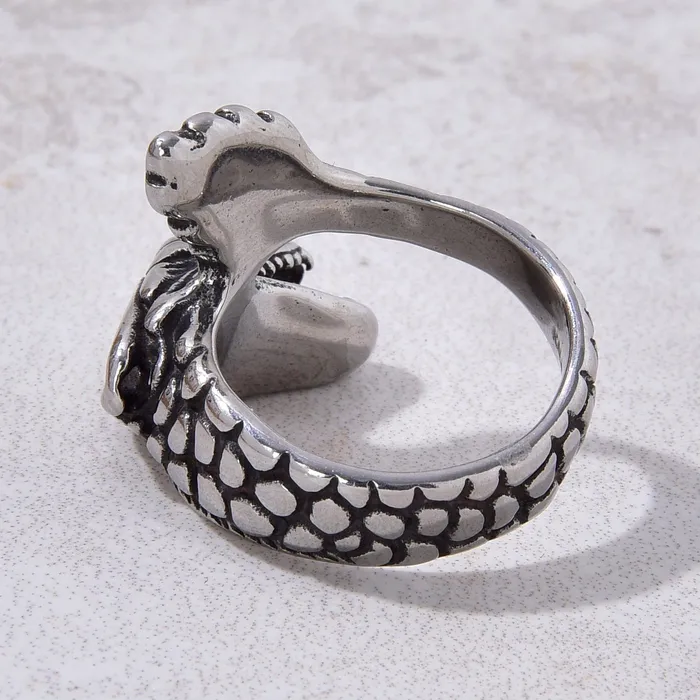 Kalifano Rings Silver Dragon Steel Hearts Ring
