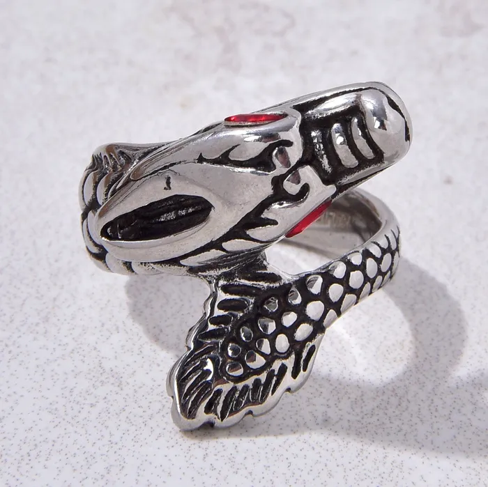 Kalifano Rings Silver Dragon Steel Hearts Ring