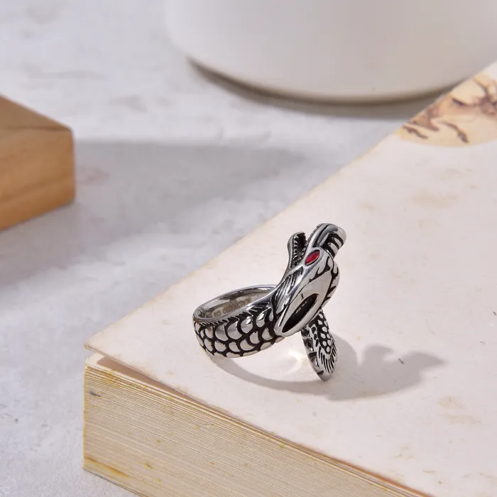 Kalifano Rings Silver Dragon Steel Hearts Ring