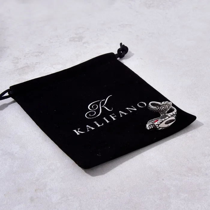 Kalifano Rings Silver Dragon Steel Hearts Ring