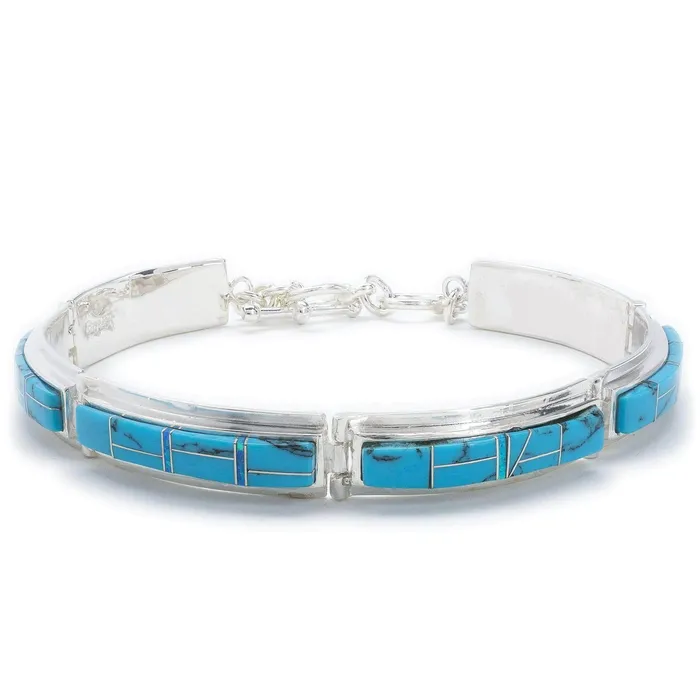 Kalifano Turquoise 925 Sterling Silver Bracelet USA Handmade with Opal Accent Bracelets Kalifano Turquoise 925 Sterling Silver Bracelet USA Handmade with Opal Accent Bracelets