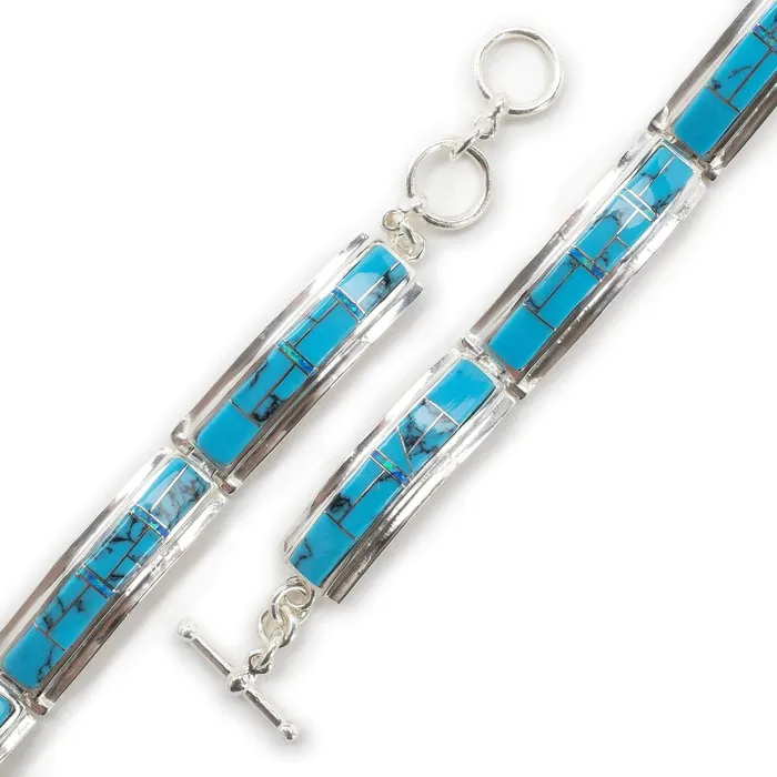 Kalifano Turquoise 925 Sterling Silver Bracelet USA Handmade with Opal Accent Bracelets
