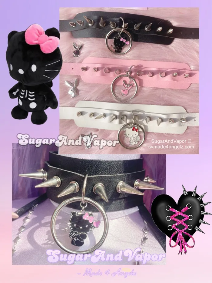 Lita Custom Charm Rivet PU Wide Choker SugarAndVapor Charm Necklaces