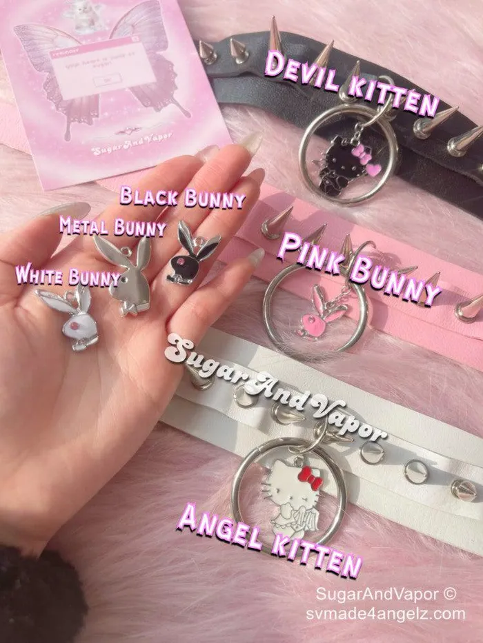 Lita Custom Charm Rivet PU Wide Choker SugarAndVapor Charm Necklaces Lita Custom Charm Rivet PU Wide Choker SugarAndVapor Charm Necklaces