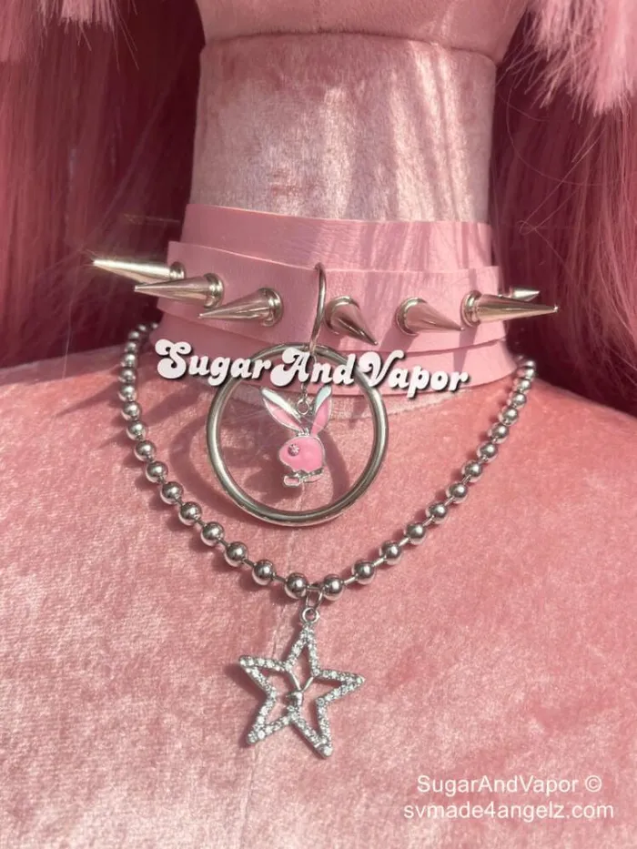 Lita Custom Charm Rivet PU Wide Choker SugarAndVapor Charm Necklaces Lita Custom Charm Rivet PU Wide Choker SugarAndVapor Charm Necklaces