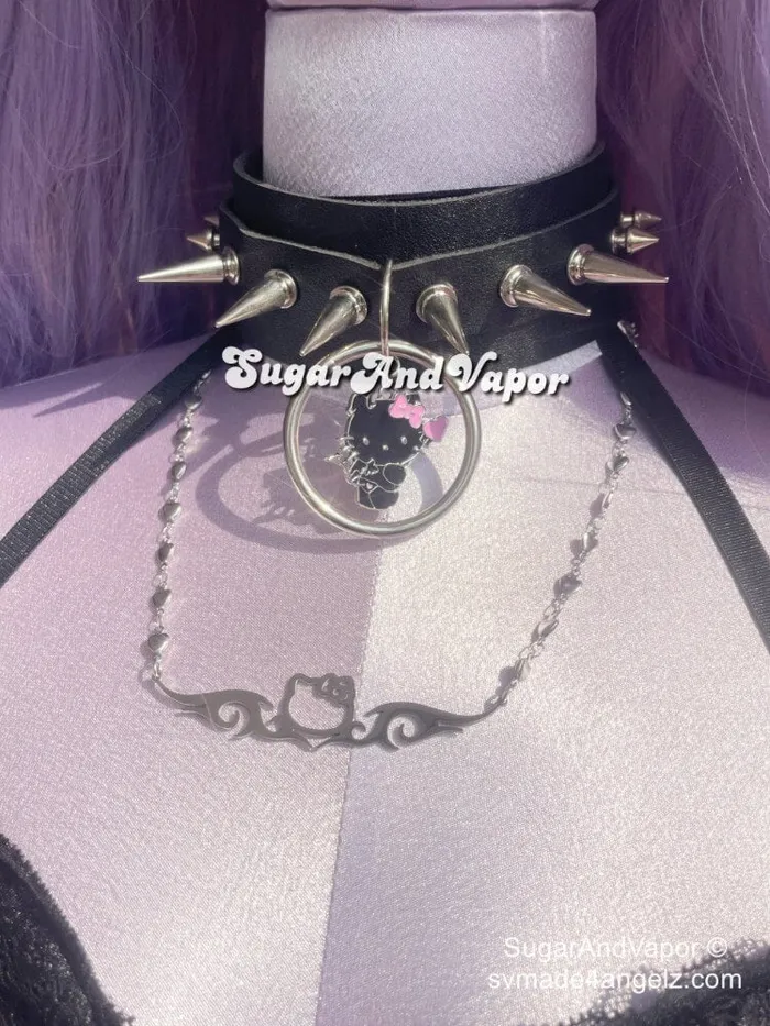 Lita Custom Charm Rivet PU Wide Choker SugarAndVapor Charm Necklaces Lita Custom Charm Rivet PU Wide Choker SugarAndVapor Charm Necklaces