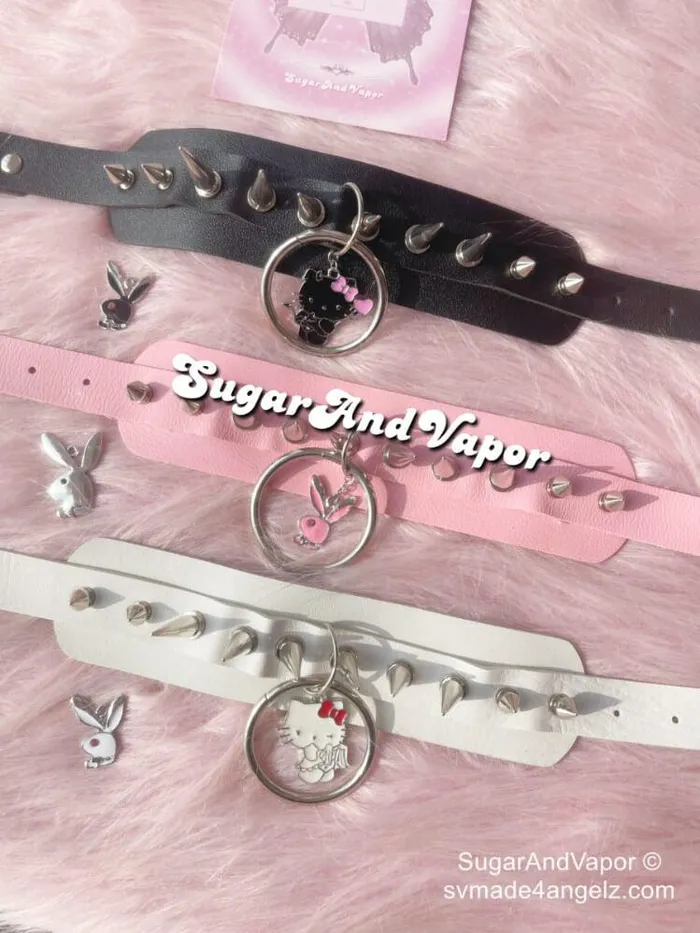 Lita Custom Charm Rivet PU Wide Choker SugarAndVapor Charm Necklaces Lita Custom Charm Rivet PU Wide Choker SugarAndVapor Charm Necklaces