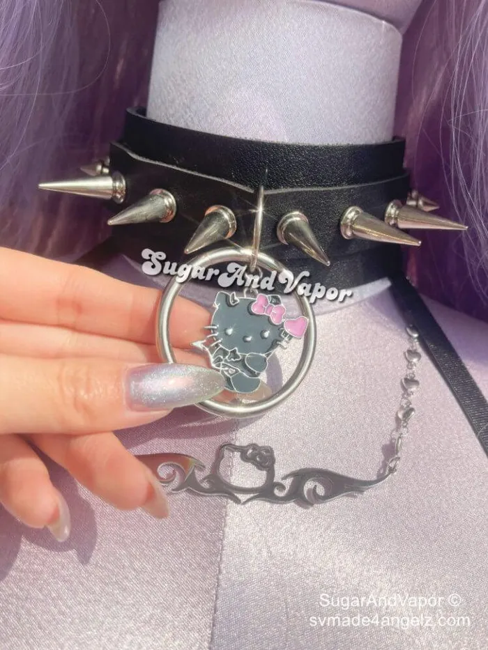 Lita Custom Charm Rivet PU Wide Choker SugarAndVapor Charm Necklaces Lita Custom Charm Rivet PU Wide Choker SugarAndVapor Charm Necklaces