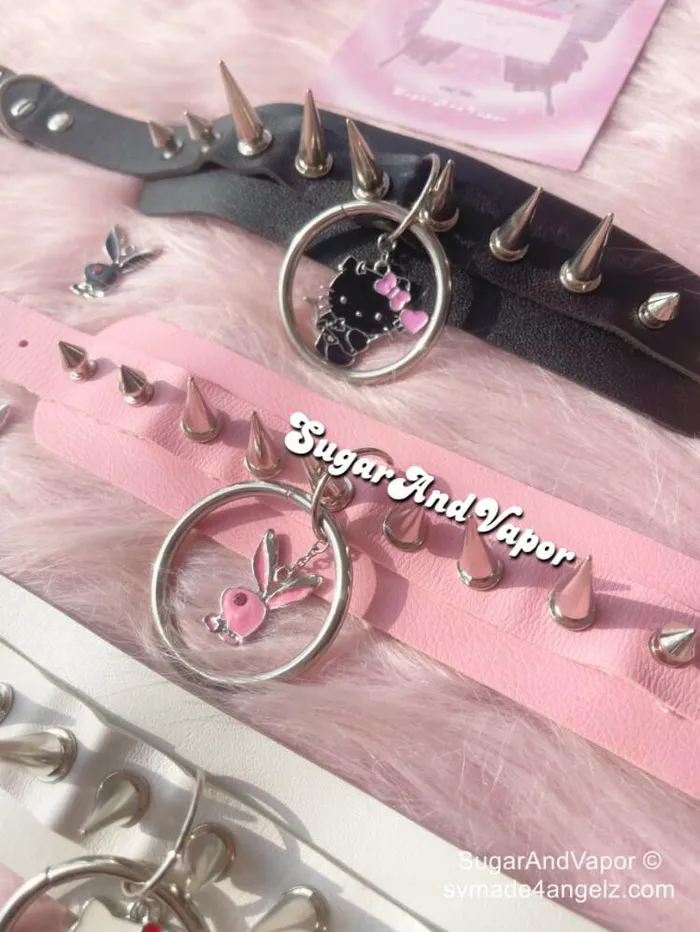 Lita Custom Charm Rivet PU Wide Choker SugarAndVapor Charm Necklaces Lita Custom Charm Rivet PU Wide Choker SugarAndVapor Charm Necklaces