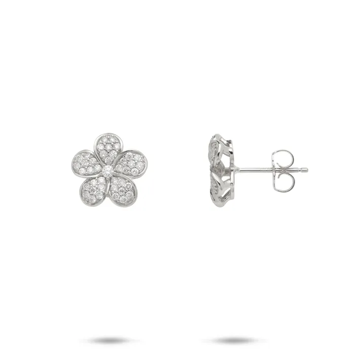 Maui Divers Jewelry Earrings Plumeria Earrings in White Gold with Diamonds 11mm Maui Divers Jewelry Earrings Plumeria Earrings in White Gold with Diamonds 11mm