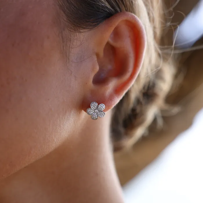 Maui Divers Jewelry Earrings Plumeria Earrings in White Gold with Diamonds 11mm