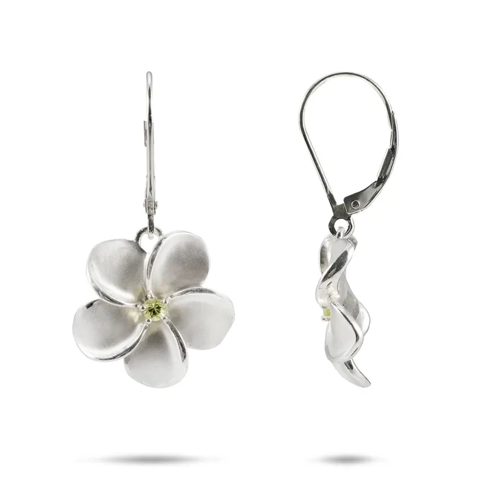 Maui Divers Jewelry Earrings Plumeria Peridot Earrings in Sterling Silver 18mm Maui Divers Jewelry Earrings Plumeria Peridot Earrings in Sterling Silver 18mm