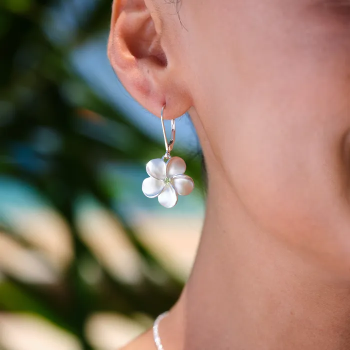 Maui Divers Jewelry Earrings Plumeria Peridot Earrings in Sterling Silver 18mm Maui Divers Jewelry Earrings Plumeria Peridot Earrings in Sterling Silver 18mm