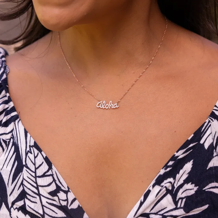 Maui Divers Jewelry Necklaces 16 Aloha Necklace in Rose Gold with Diamonds