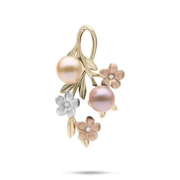 Maui Divers Jewelry Necklaces Pearls in Bloom Plumeria Freshwater Pearl Pendant in Tri Color Gold with Diamonds 36mm Maui Divers Jewelry Necklaces Pearls in Bloom Plumeria Freshwater Pearl Pendant in Tri Color Gold with Diamonds 36mm