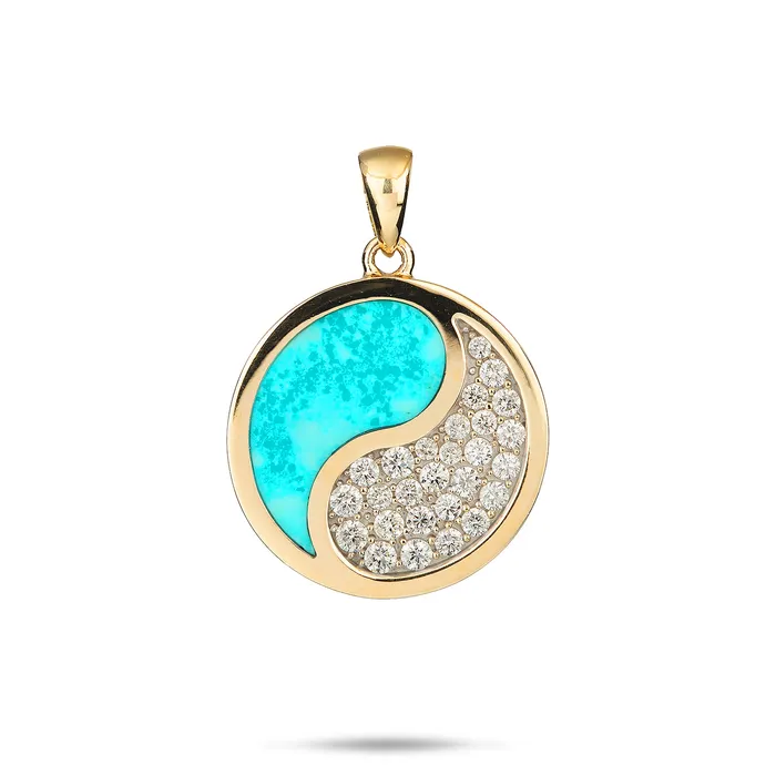 Maui Divers Jewelry Necklaces Yin Yang Turquoise Pendant in Gold with Diamonds 22mm