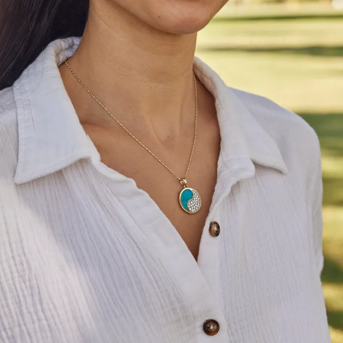 Maui Divers Jewelry Necklaces Yin Yang Turquoise Pendant in Gold with Diamonds 22mm