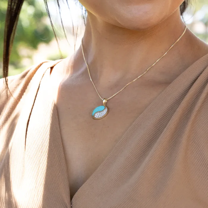 Maui Divers Jewelry Necklaces Yin Yang Turquoise Pendant in Gold with Diamonds 22mm